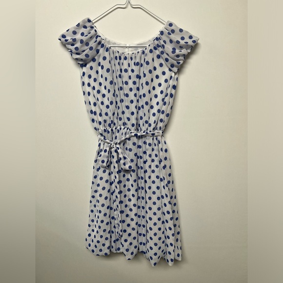 BLUSH BY US ANGELS. SIZE 14 GIRLS DRESS. WHITE WITH PURPLE DOTS. - Picture 1 of 9